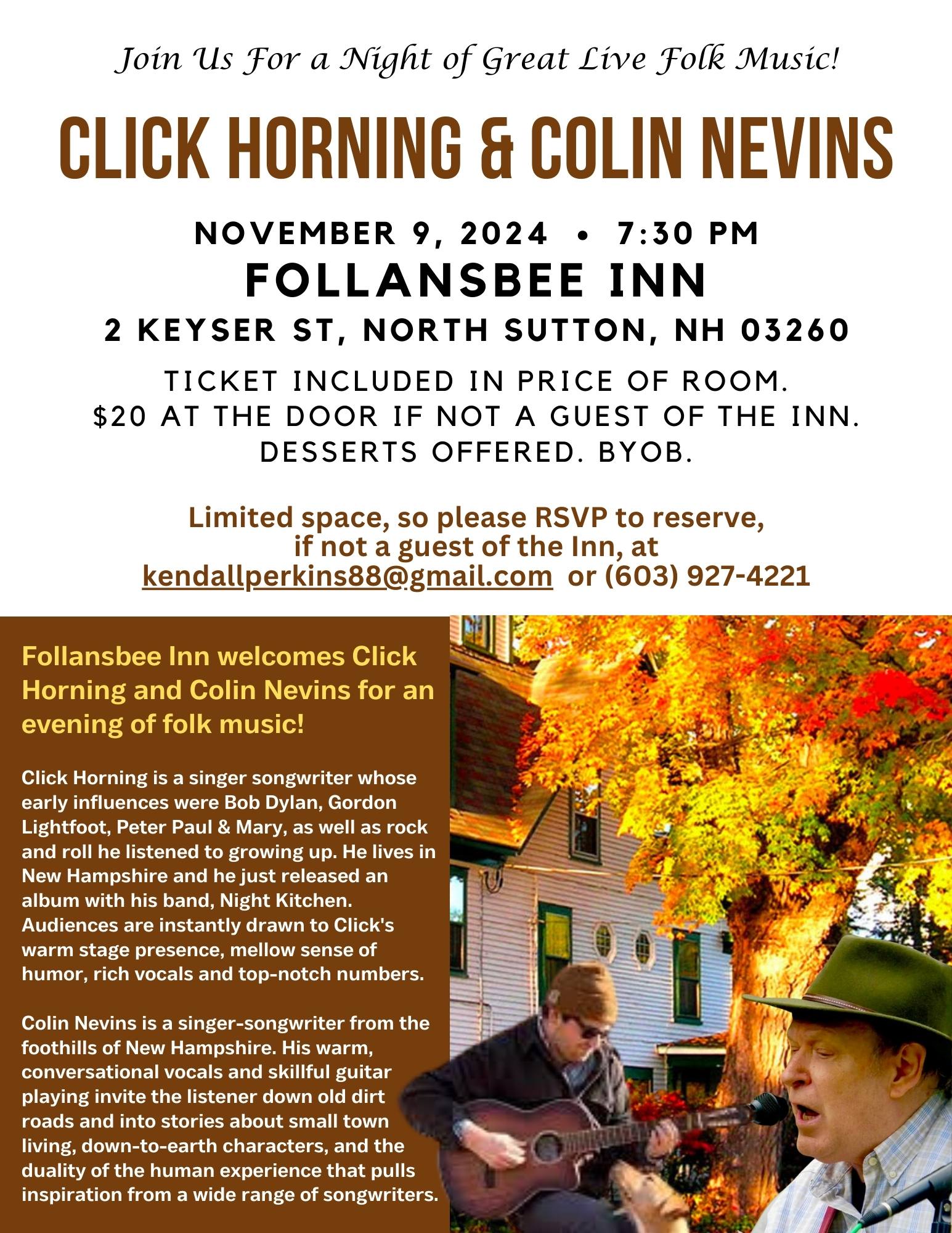 Colin and Click live at Follansbee Inn: November 9 2024